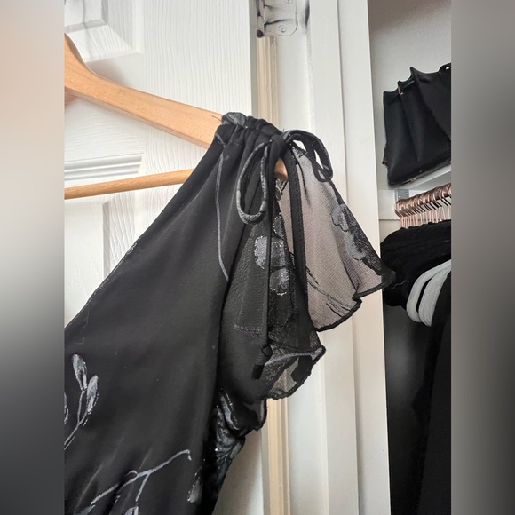 Vintage I.N. San Francisco Black Floral Sleeveless Flutter Midi Dress, Size S - Picture 5 of 5